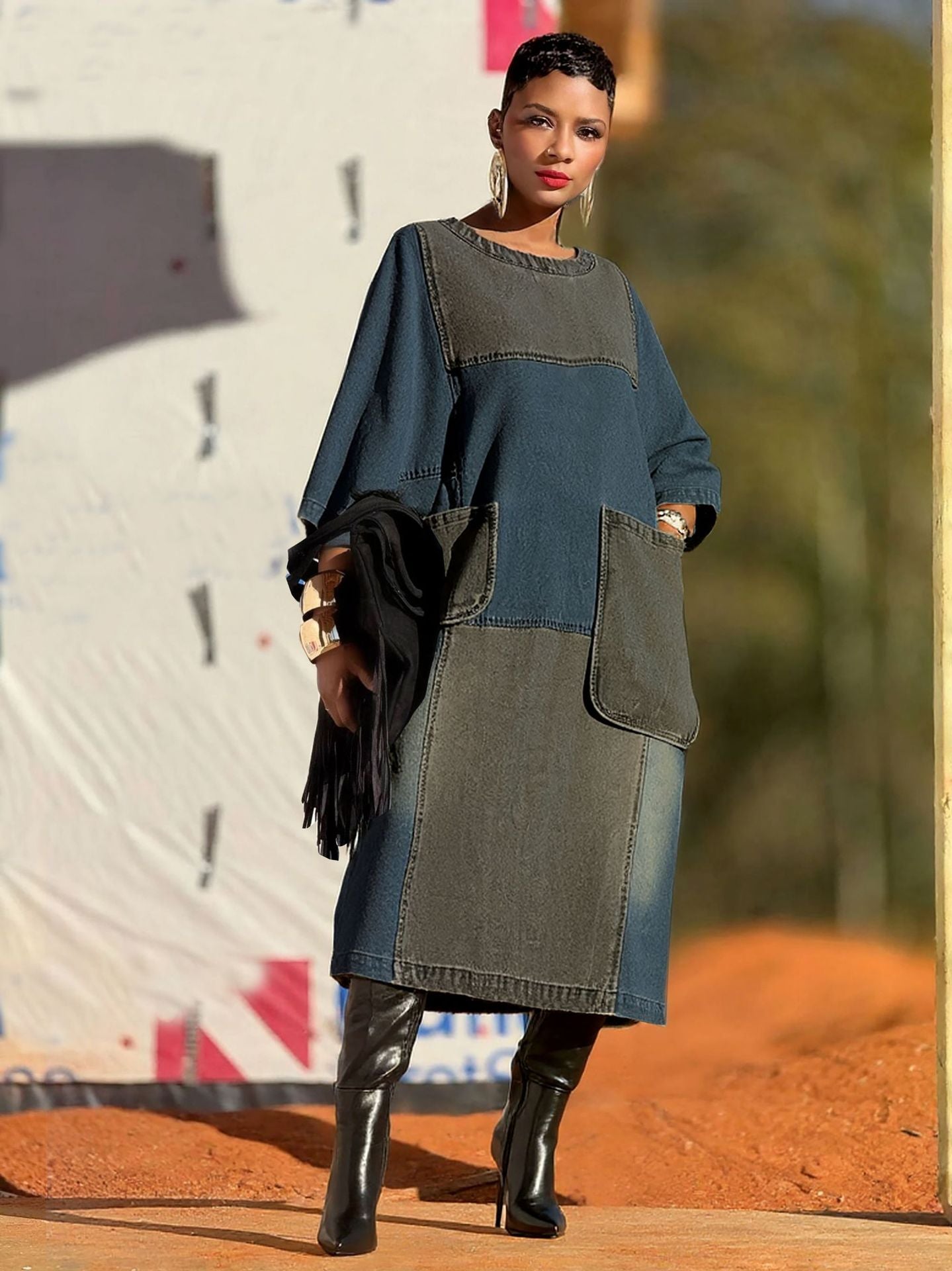 Stylish Patchwork Denim Dress