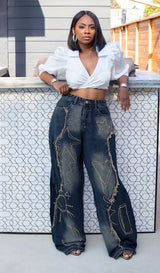 Wide-Leg Embroidered Jeans