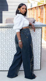Wide-Leg Embroidered Jeans