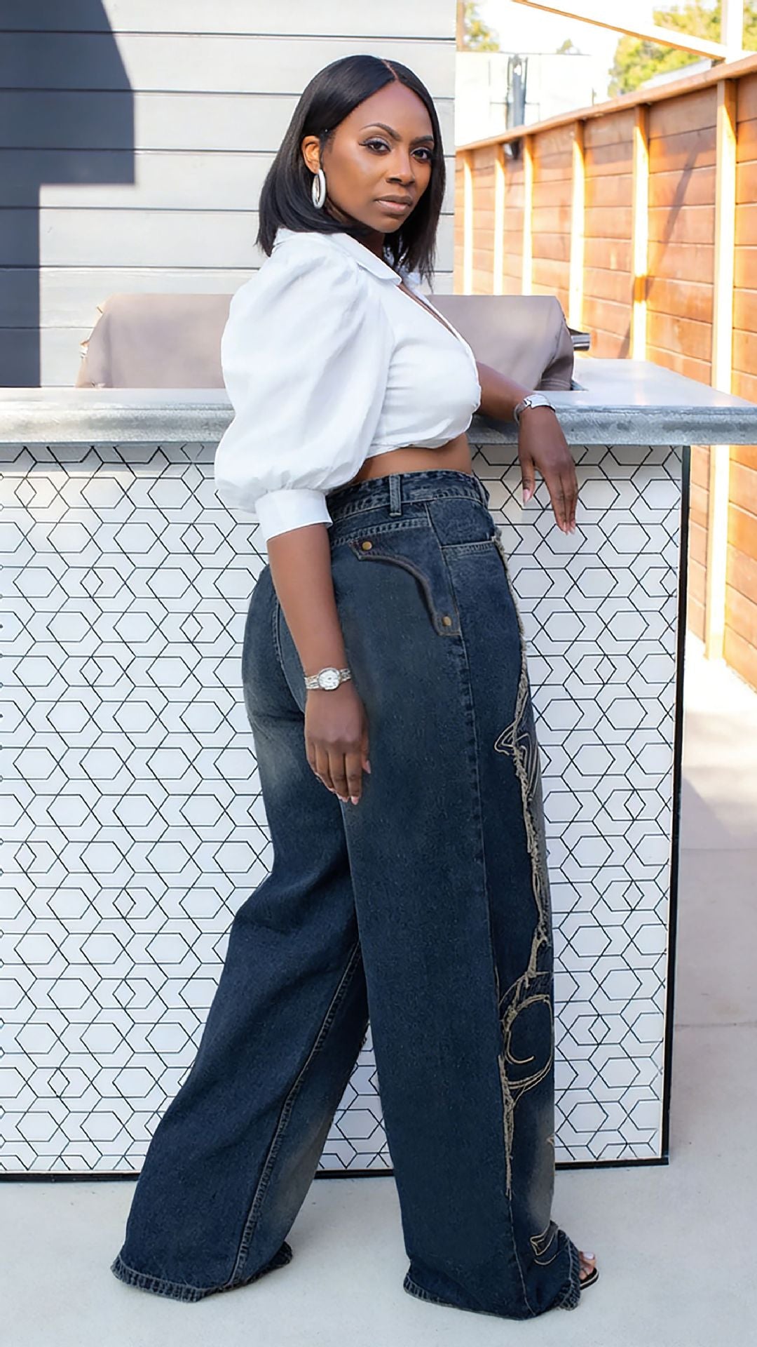 Wide-Leg Embroidered Jeans
