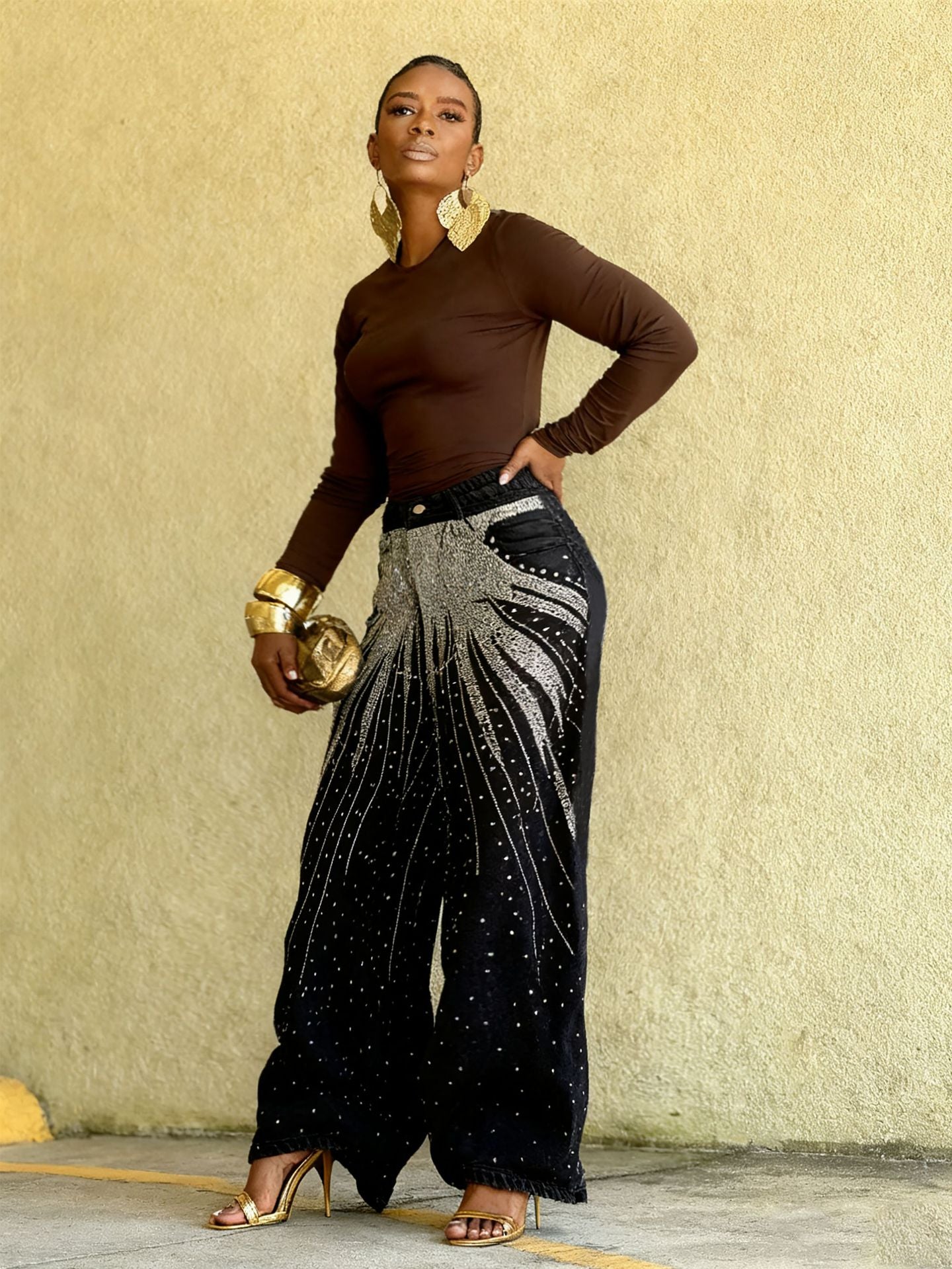 Embellished Wide-Leg Pants