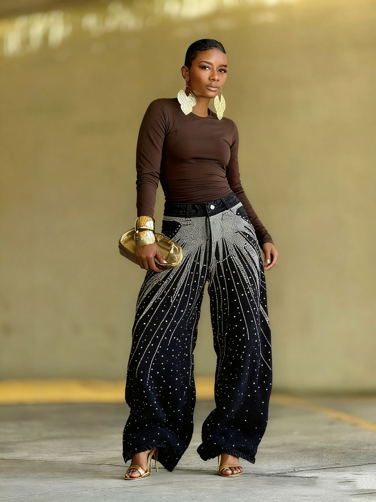Embellished Wide-Leg Pants