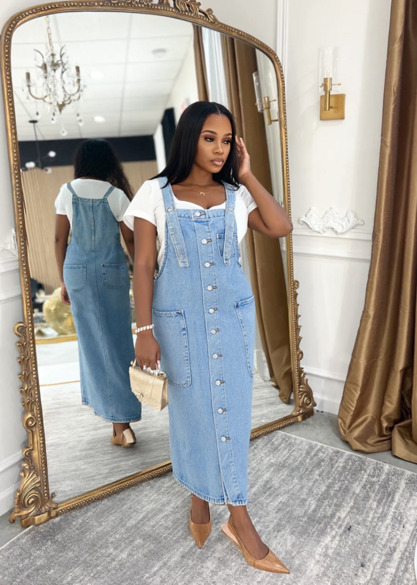 Casual Denim Overall Maxi Dress