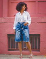 Casual Denim Button-Front Short