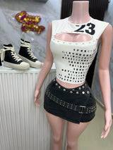 Unique Cut-Out Graphic Crop Top