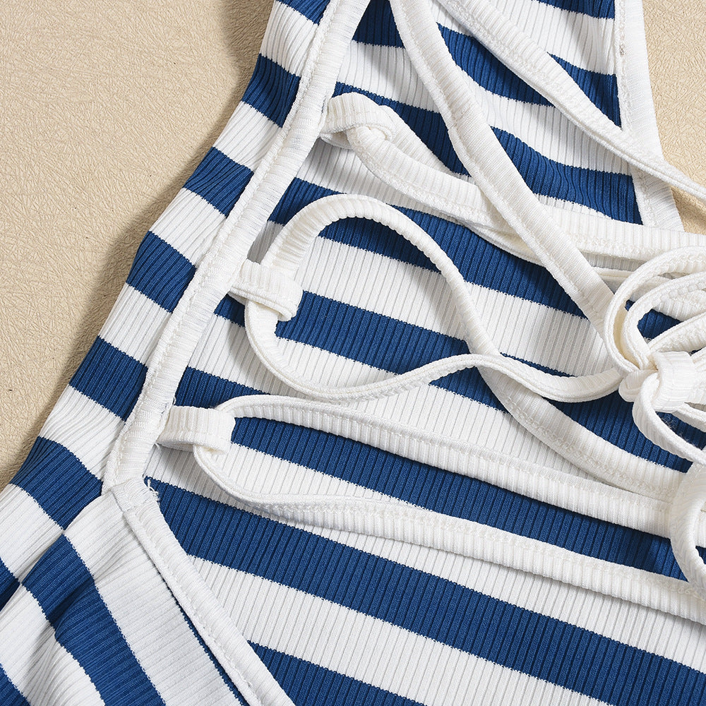 Striped Halter Bodycon Romper
