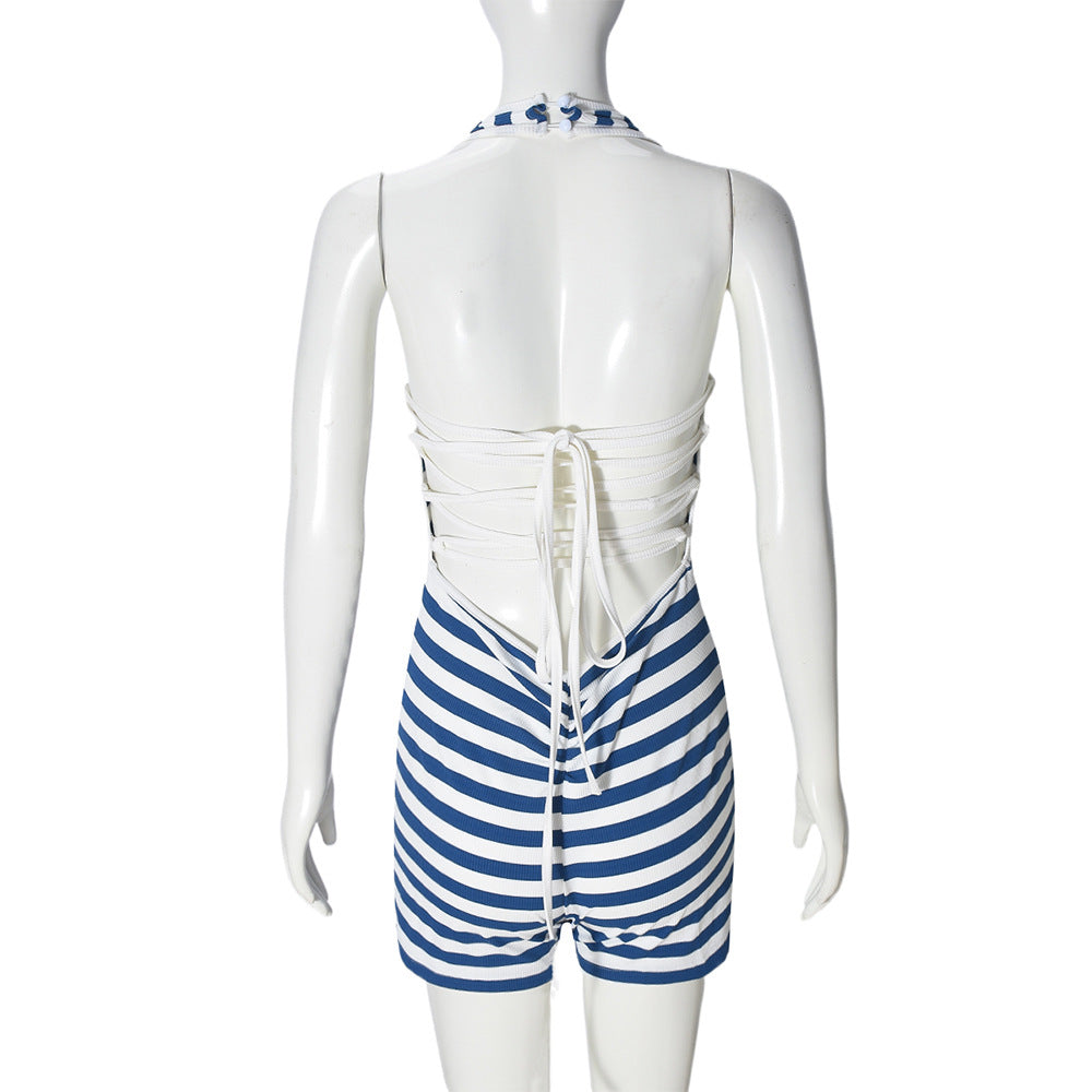 Striped Halter Bodycon Romper