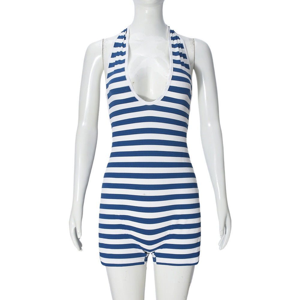 Striped Halter Bodycon Romper