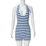Striped Halter Bodycon Romper