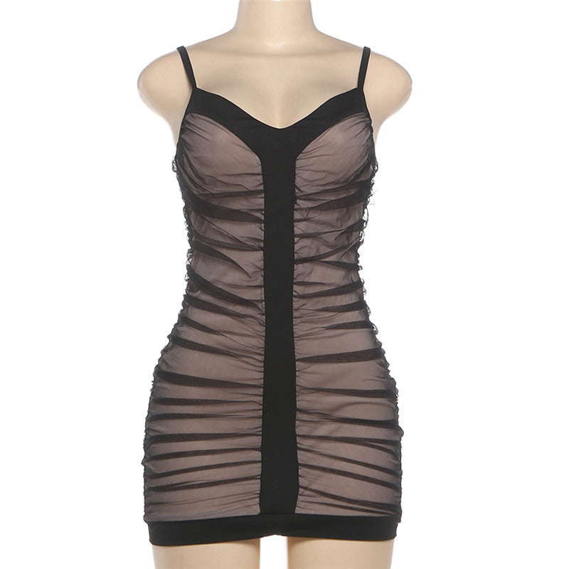 Sheer Ruched Mesh Bodycon Dress