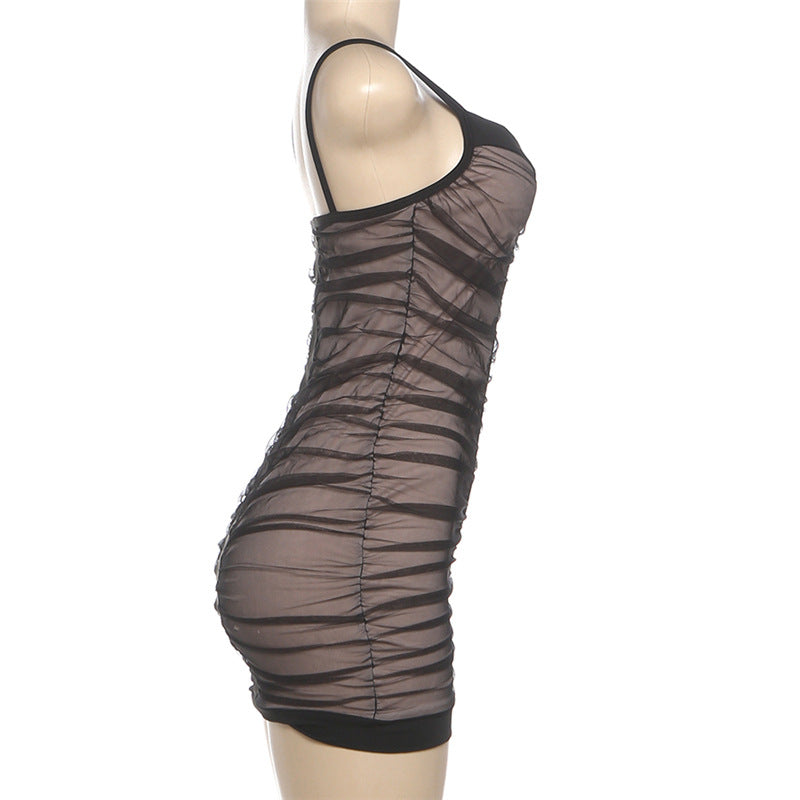 Sheer Ruched Mesh Bodycon Dress