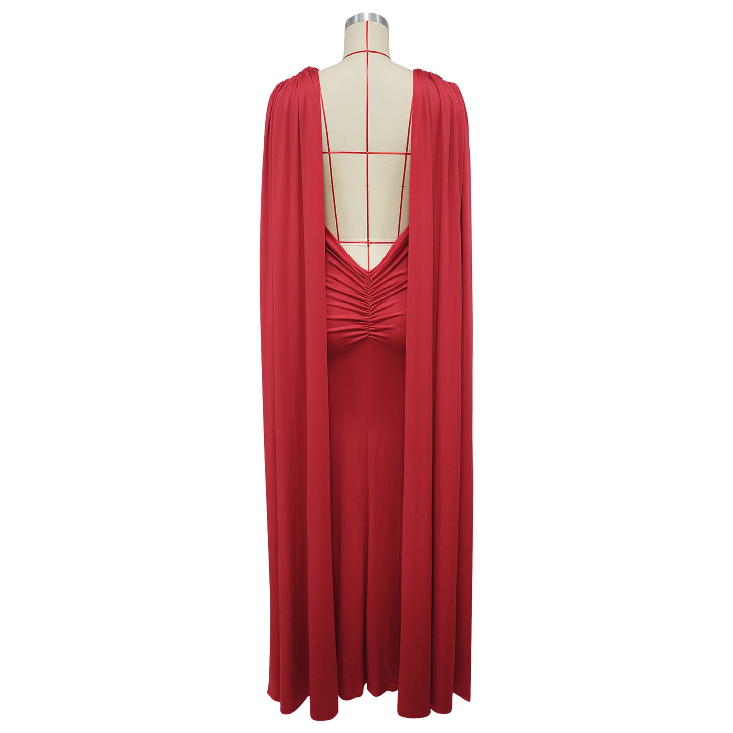 Red Draped Cape Dress