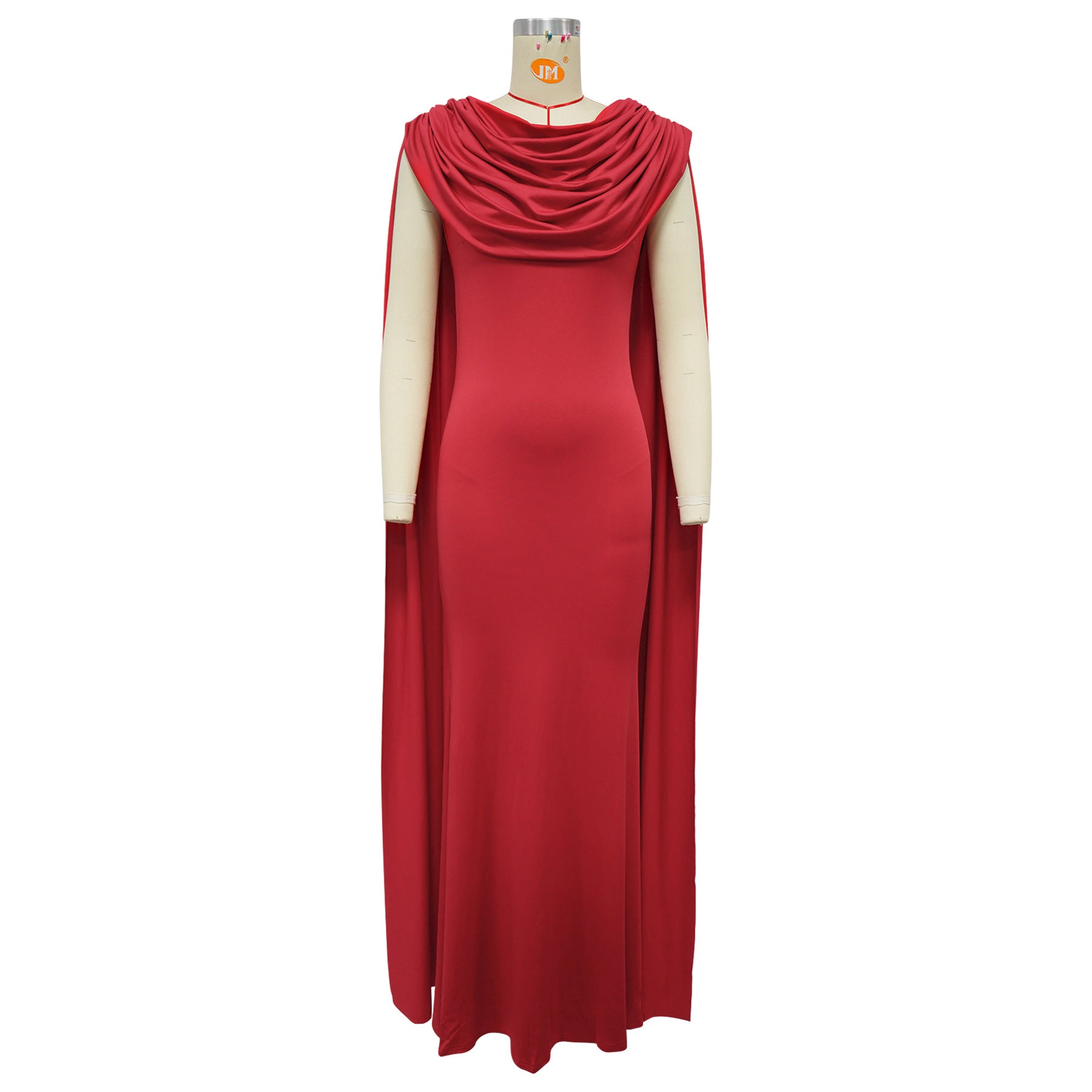 Red Draped Cape Dress