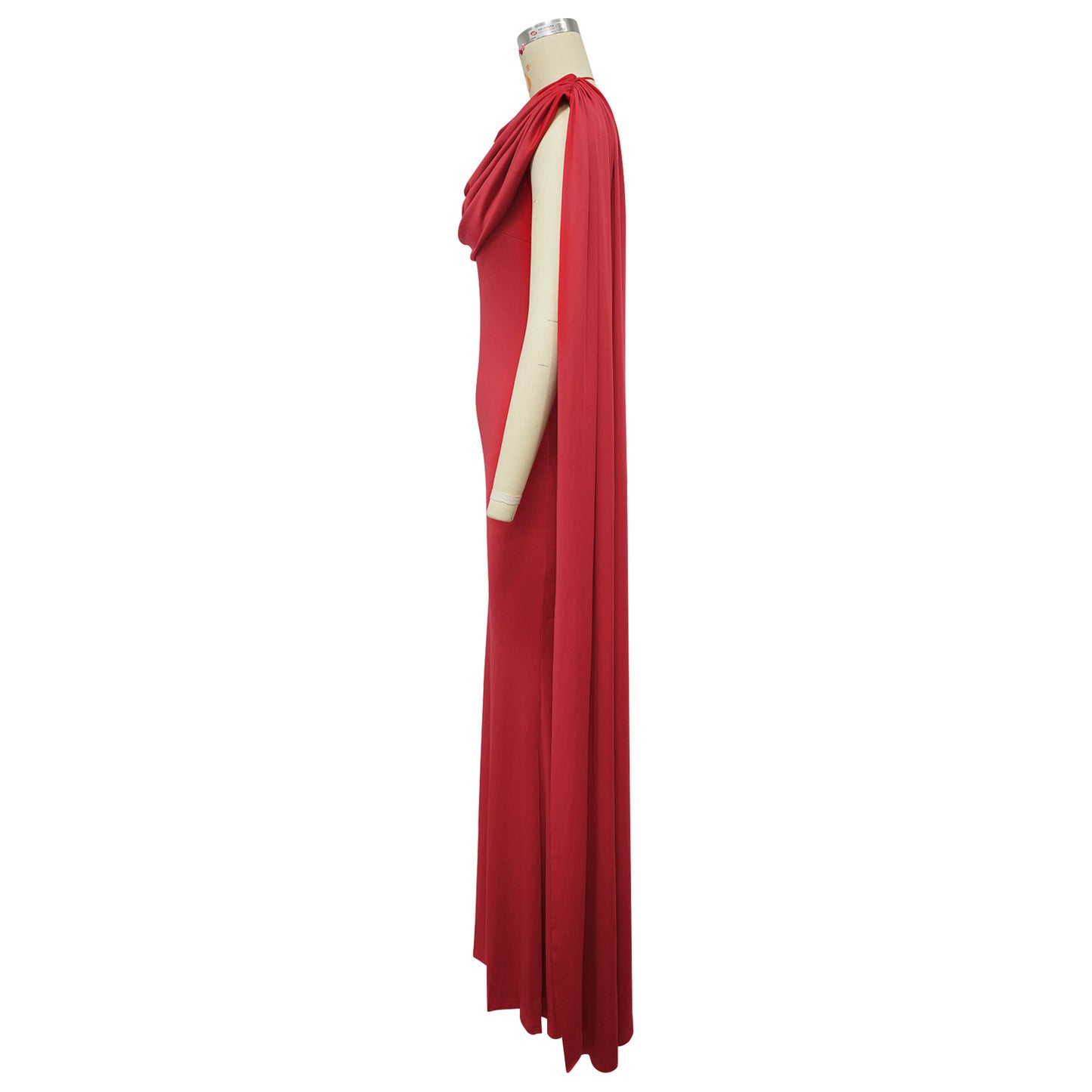 Red Draped Cape Dress