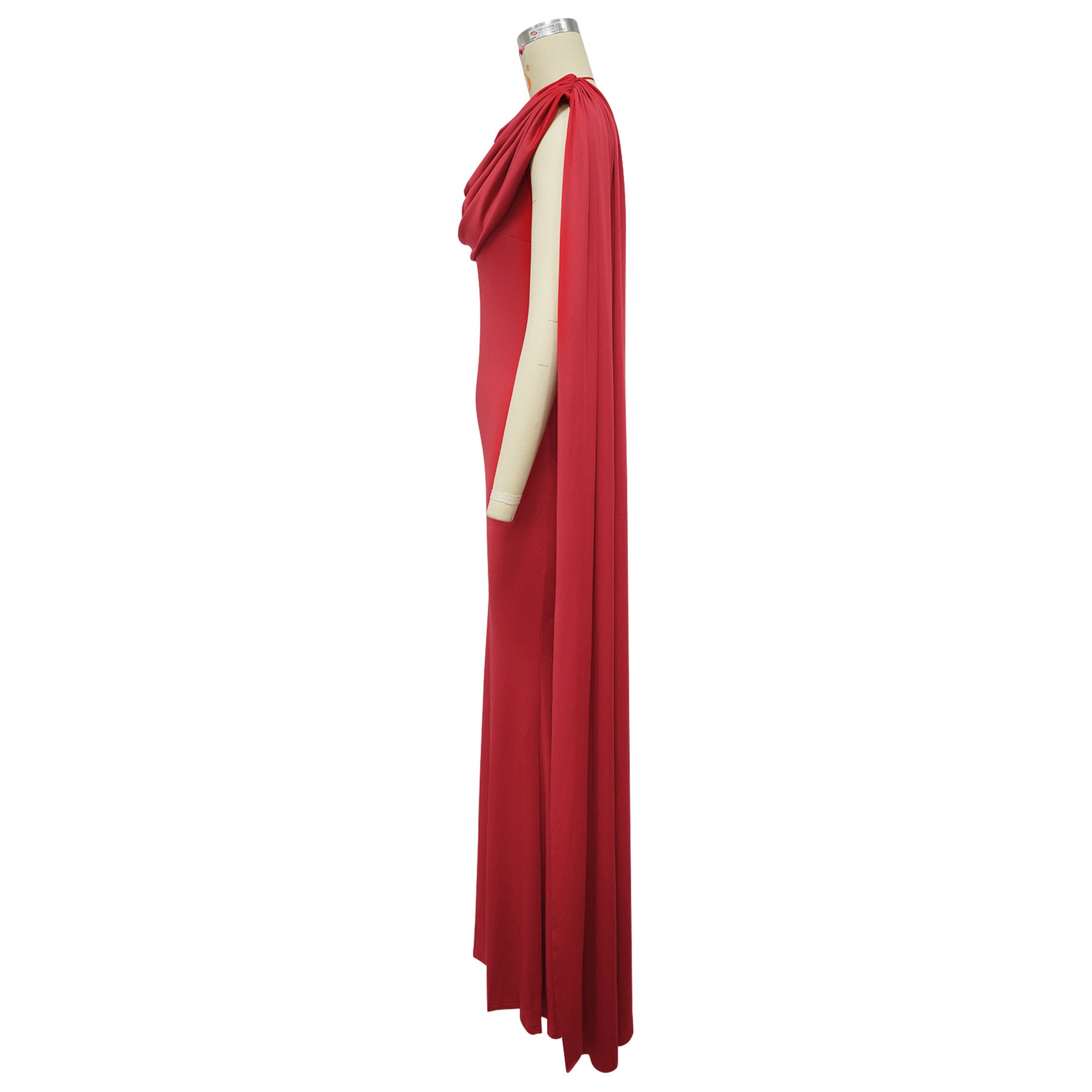 Red Draped Cape Dress