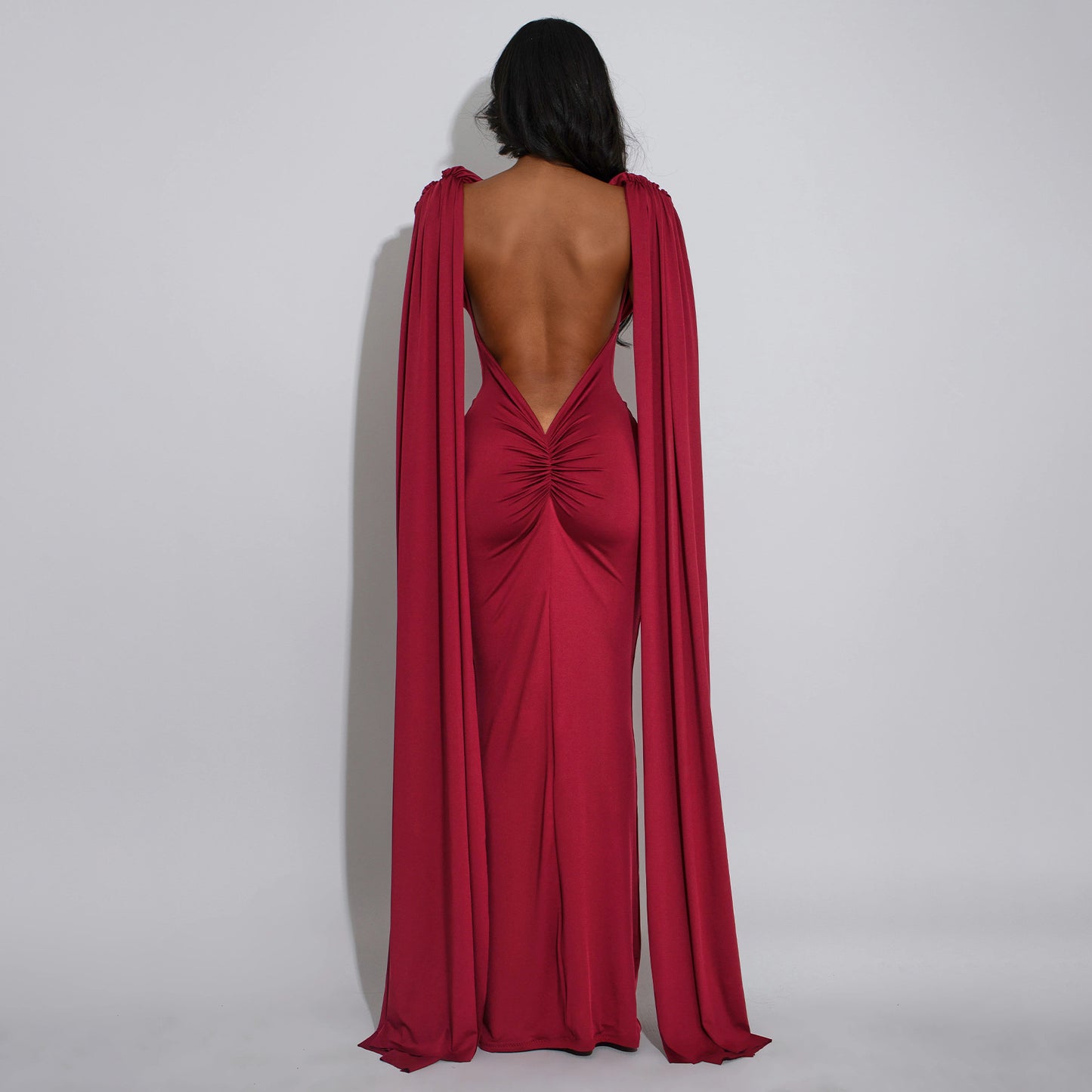 Red Draped Cape Dress