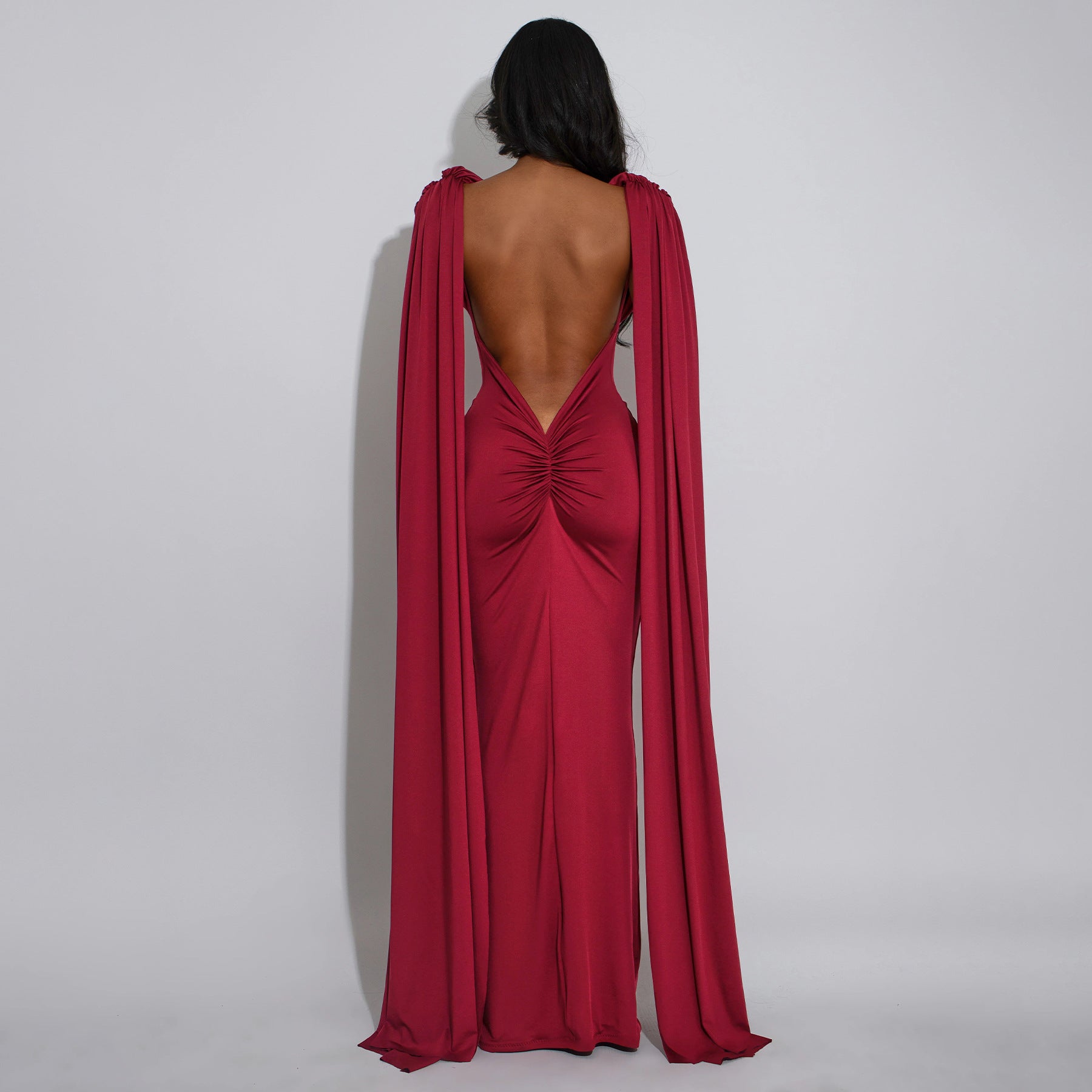 Red Draped Cape Dress