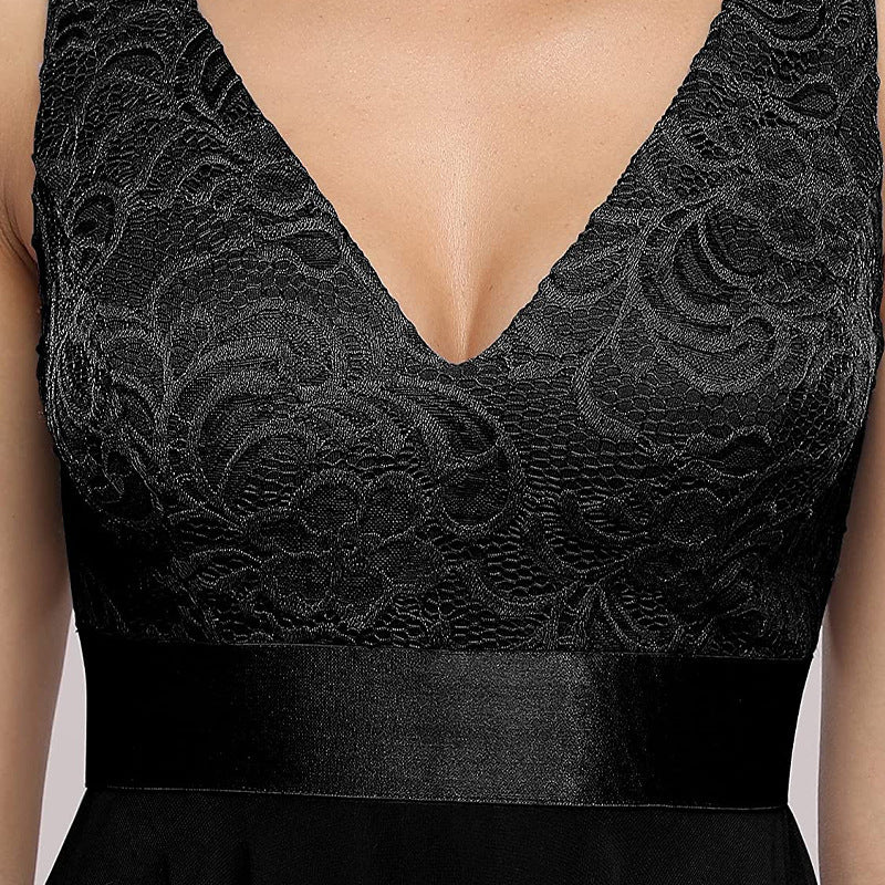 Asymmetrical Midi Dress with Lace Bodice