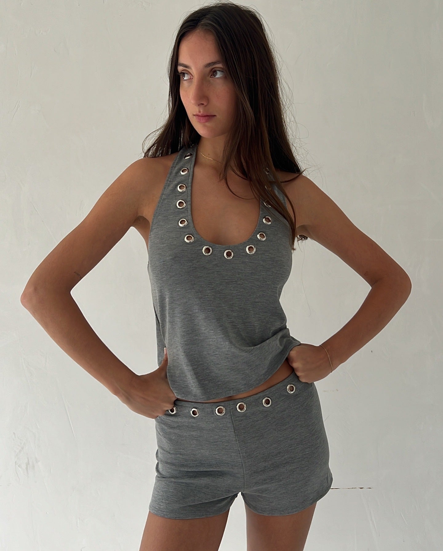 Grommet-Detail Sleeveless Top
