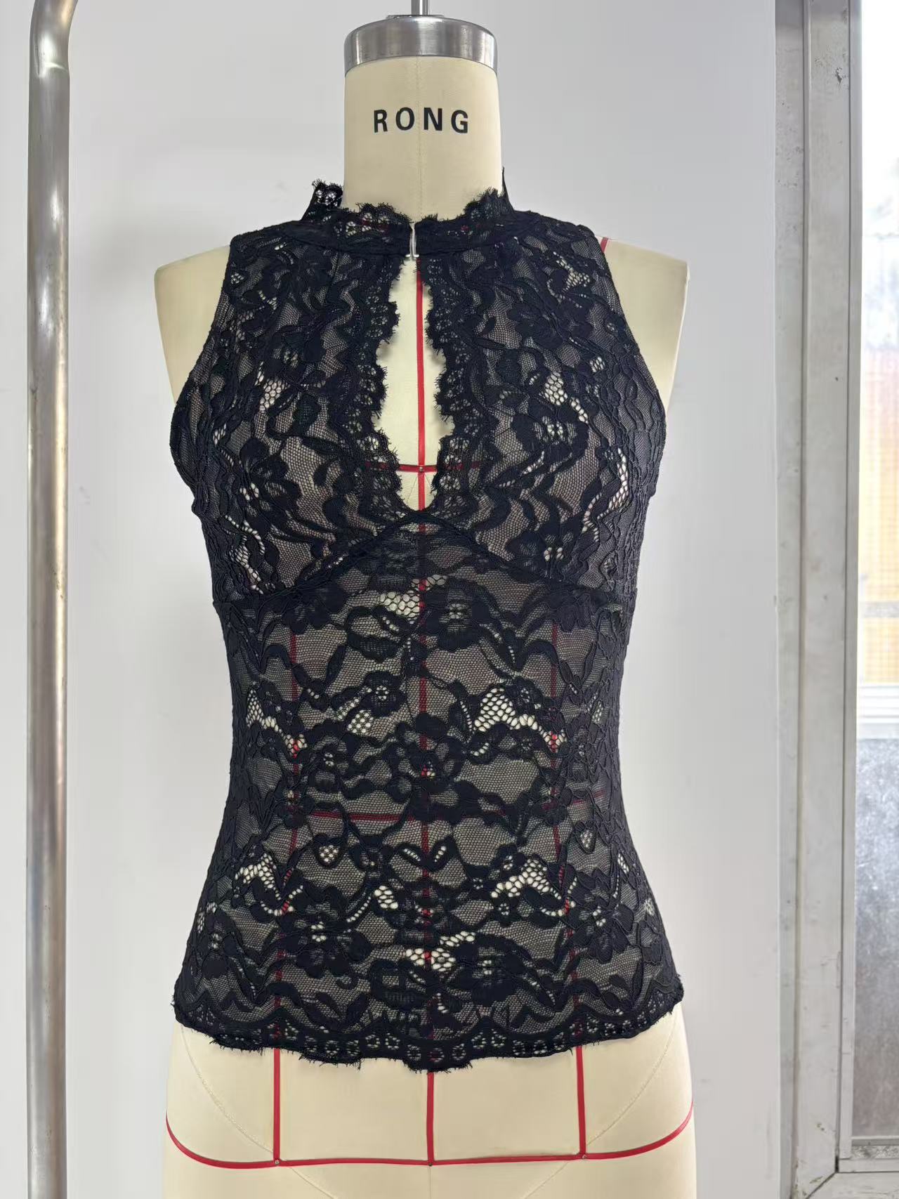 Lace Sleeveless Top with High Neck
