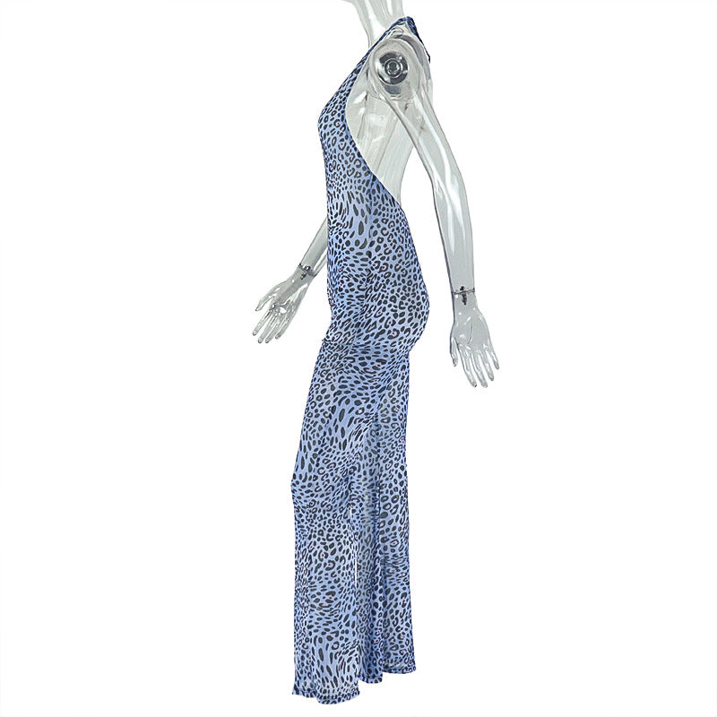 Leopard Print Mesh Jumpsuit