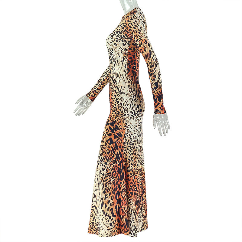 Leopard Print Long Sleeve Maxi Dress