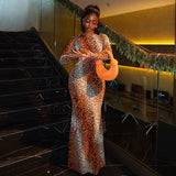 Leopard Print Long Sleeve Maxi Dress