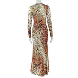 Leopard Print Long Sleeve Maxi Dress