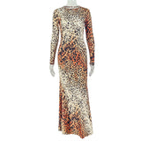Leopard Print Long Sleeve Maxi Dress