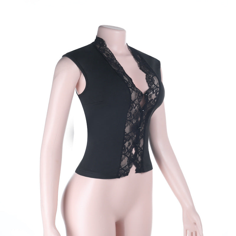 Black Lace Sleeveless Top