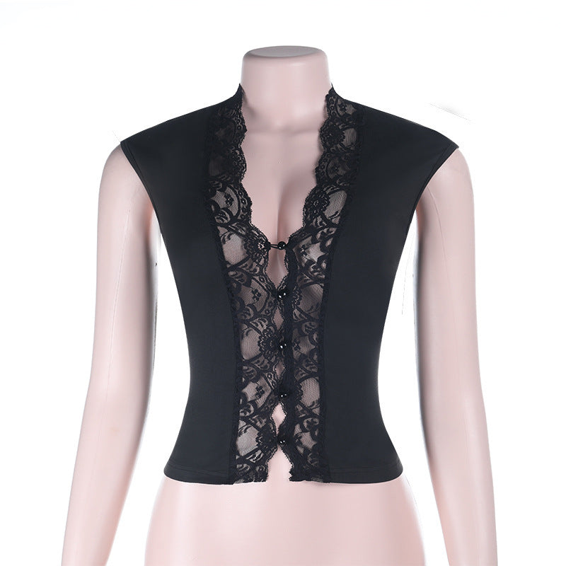 Black Lace Sleeveless Top