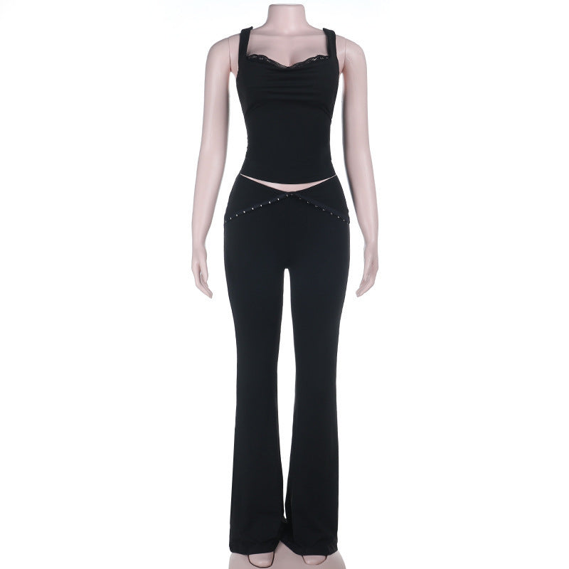Top with Lace Detail & Flared Pants