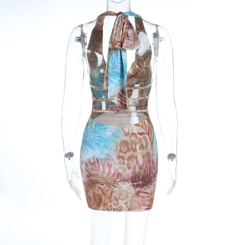 Tropical Tie-Dye Halter Mini Dress