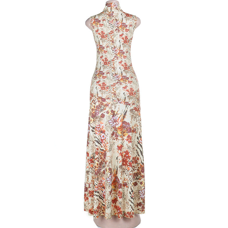 Floral Sleeveless Dress with Side Slit