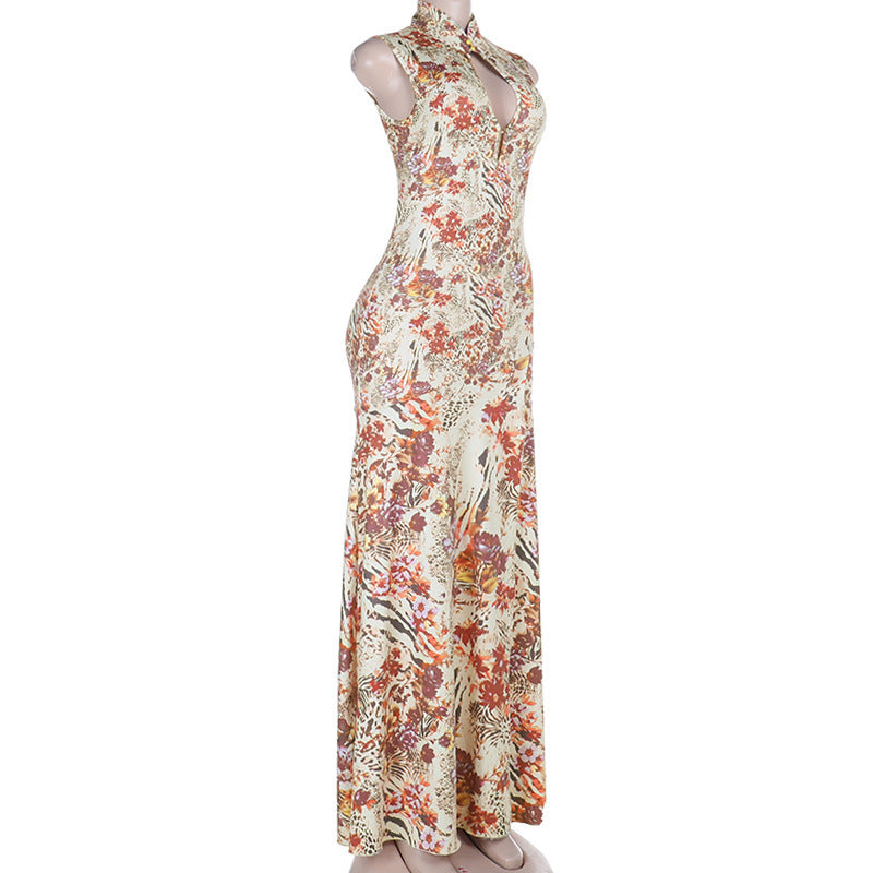 Floral Sleeveless Dress with Side Slit
