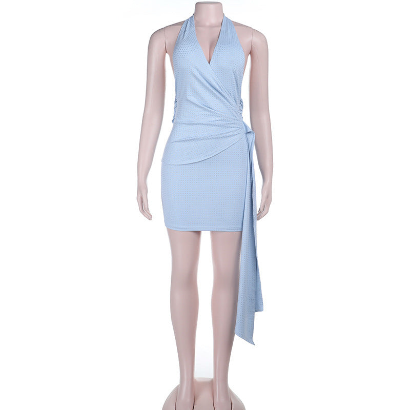 Blue Wrap-Style Mini Dress