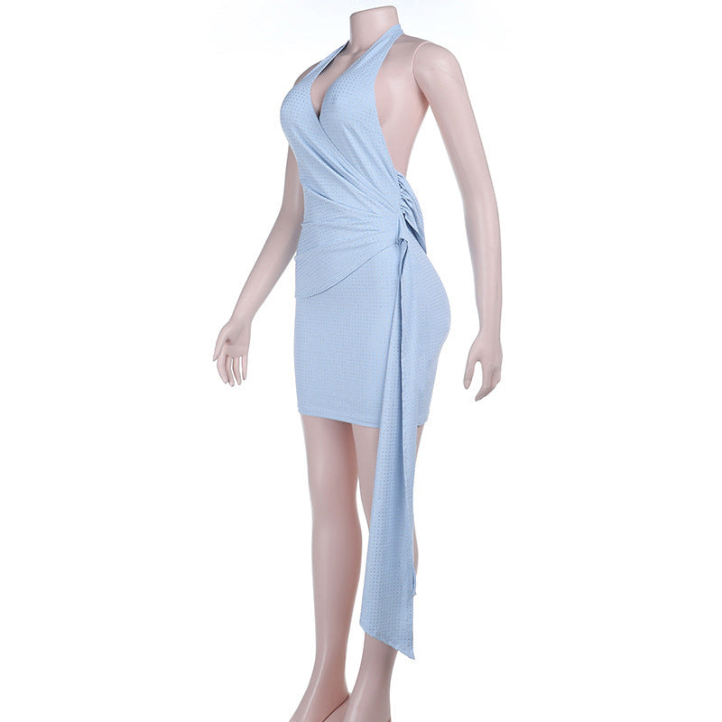 Blue Wrap-Style Mini Dress