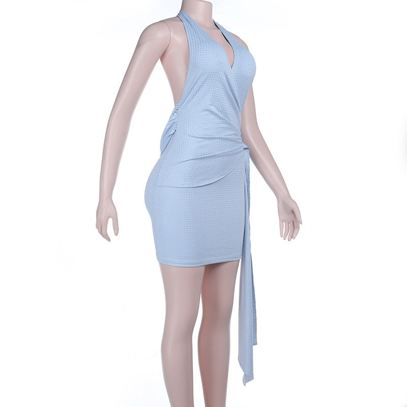 Blue Wrap-Style Mini Dress