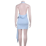 Blue Wrap-Style Mini Dress