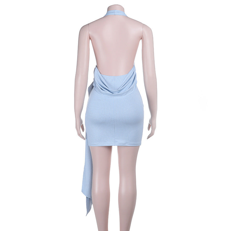 Blue Wrap-Style Mini Dress