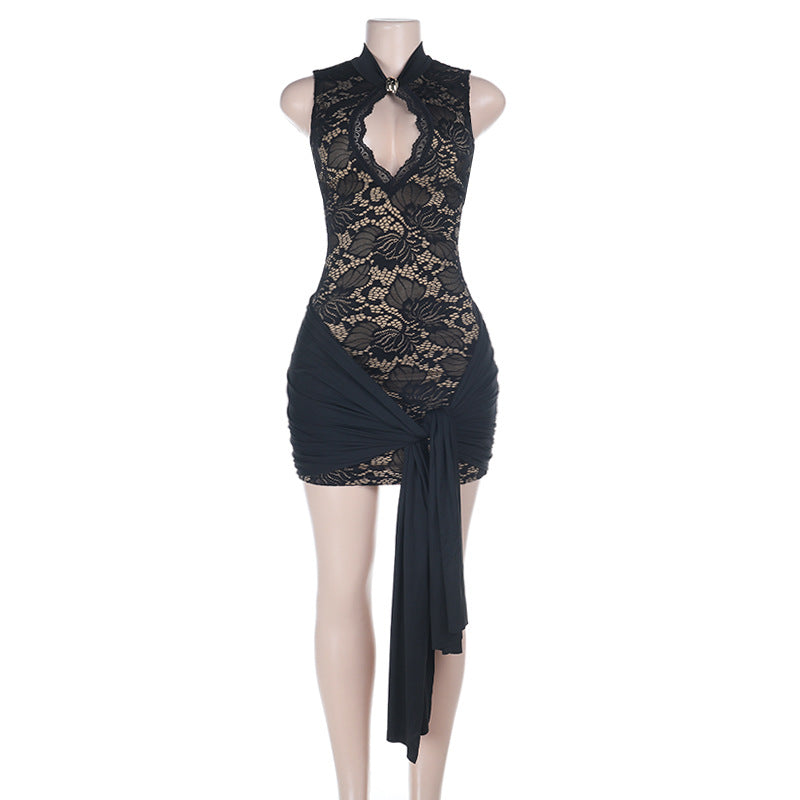 Black Lace Cutout Mini Dress