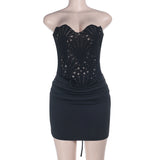 Black Lace Strapless Bodycon Dress