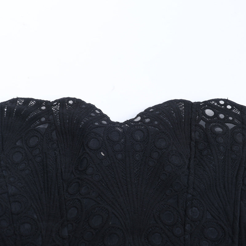 Black Lace Strapless Bodycon Dress