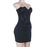 Black Lace Strapless Bodycon Dress