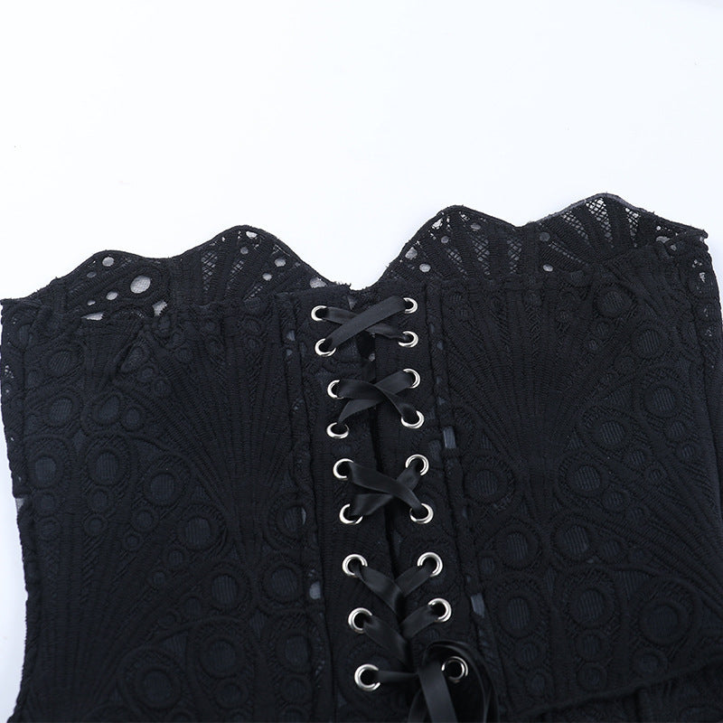 Black Lace Strapless Bodycon Dress