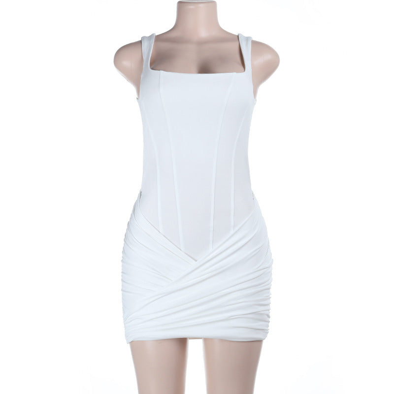 White Bodycon Dress with Ruched Detail
