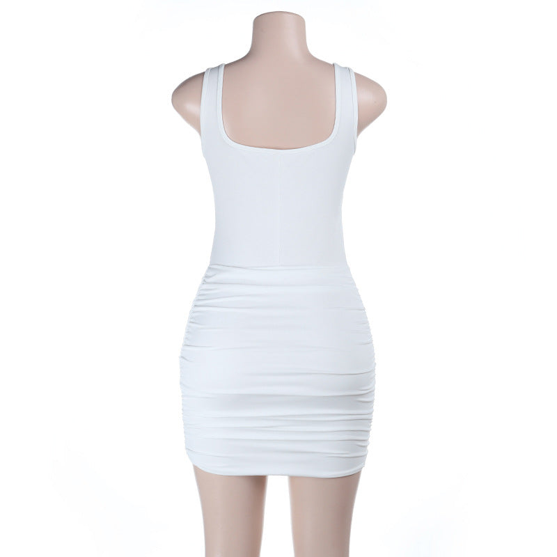 White Bodycon Dress with Ruched Detail