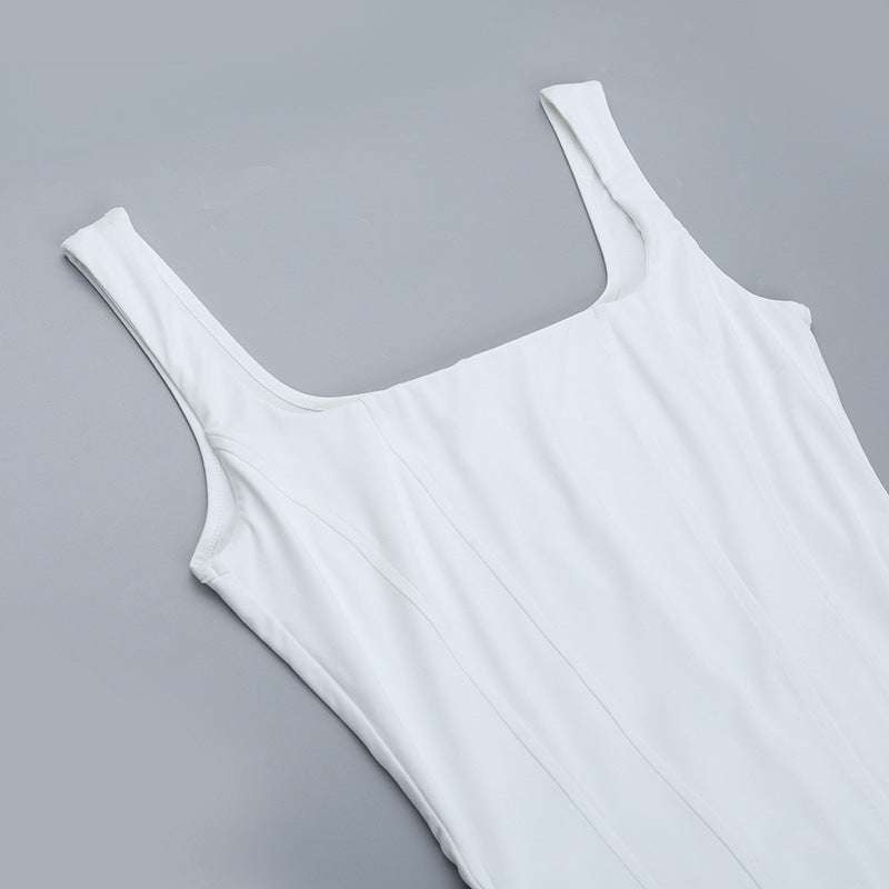 White Bodycon Dress with Ruched Detail