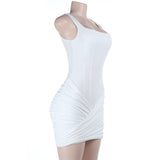 White Bodycon Dress with Ruched Detail
