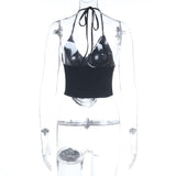 Black String-Cut Bodycon Top